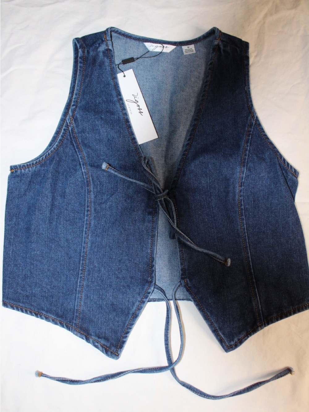 Vigoss Dark Blue Denim Tie-Front Vest
